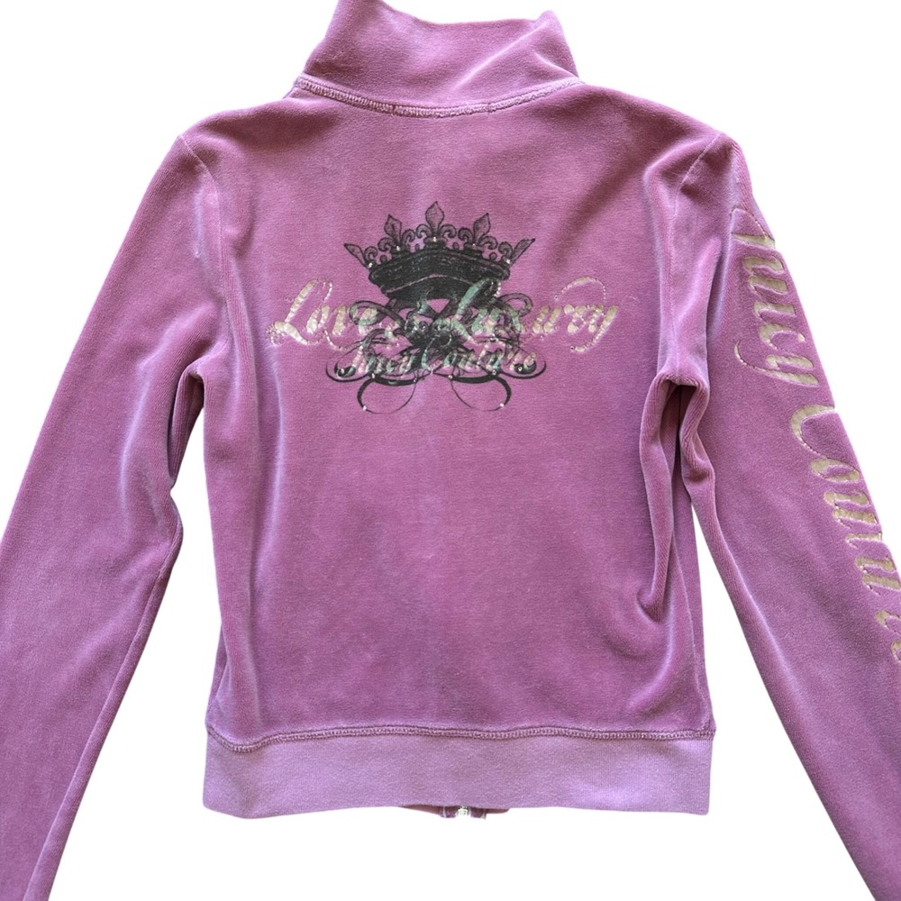 Juicy Couture Pink Velour Love & Luxury Crown Zip Up Track Jacket XS USA Made